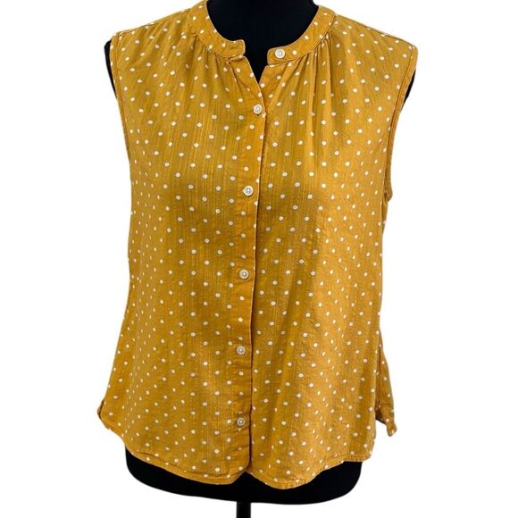 Old Navy Yellow Sleeveless Button Down White Polka Dots Cotton XS - Picture 1 of 3